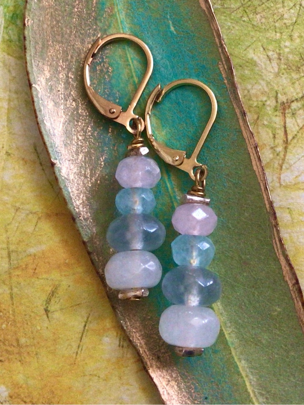 Aquamarine Rose Quartz Moonstone Sundance Charm Earrings